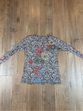 Brown Floral Long Sleeve Top
